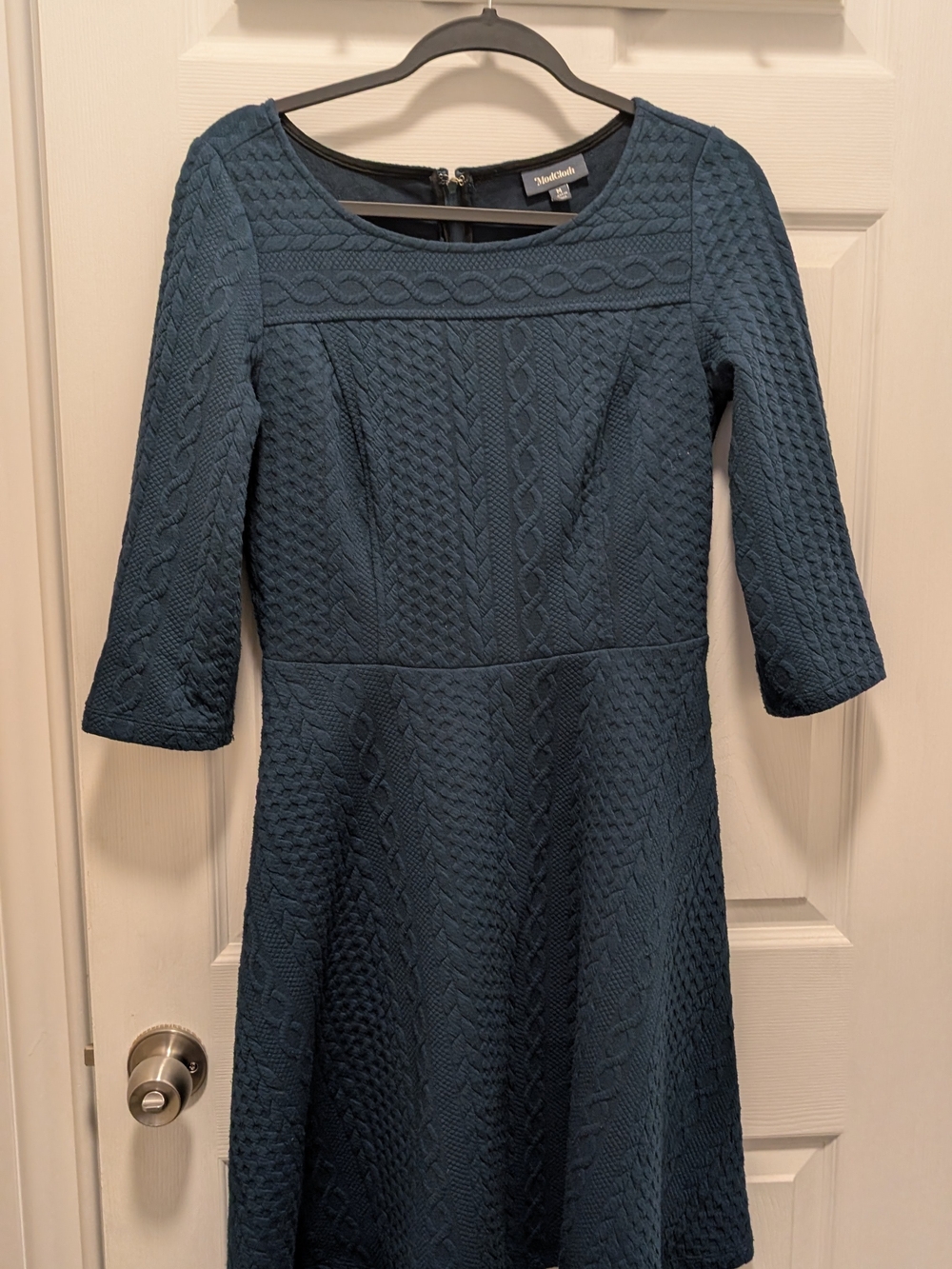 Modcloth Teal Cable-Knit Fit & Flare Dress